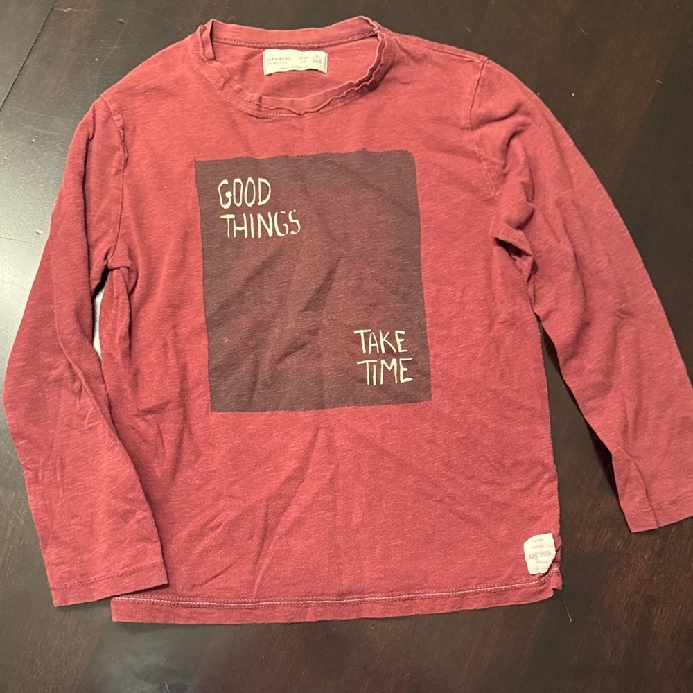 Zara Kids Red Long Sleeve Tee with Positive Print